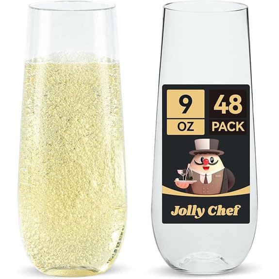 JOLLY CHEF 48 Pack Stemless Clear Plastic Flutes