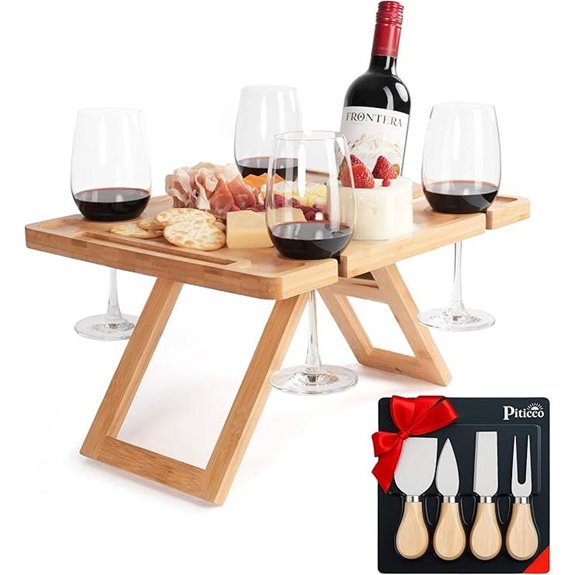Bamboo Picnic Table with Cheese Knives and Stand