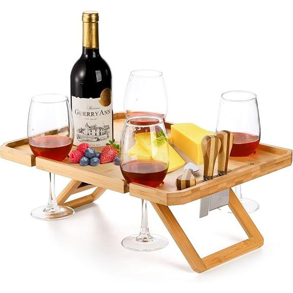 Kingrol Bamboo Wine Picnic Table with Accessories