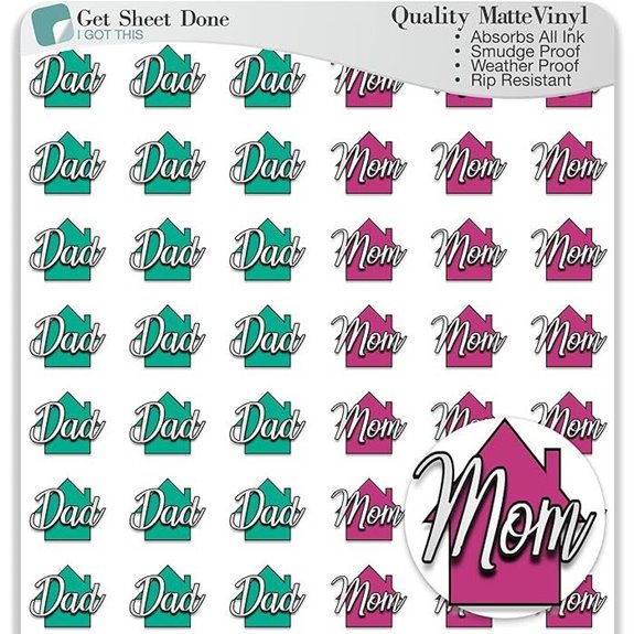 Co-Parenting Planner Stickers (Mom/Dad 54 Vinyl Sheets)