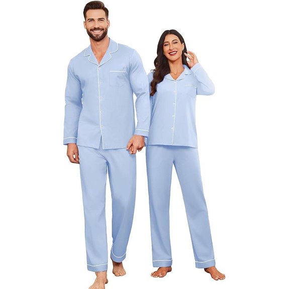 Ekouaer Couple Cotton Pajamas Long Sleeve Sleepwear