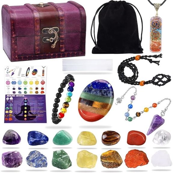 Healing Crystals Chakra Set with Accessories in Wooden Box