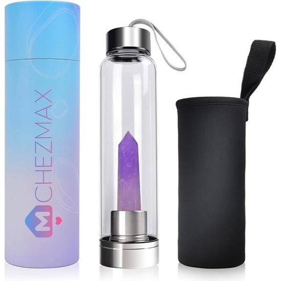 ChezMax Crystal Glass Water Bottle with Amethyst Crystal