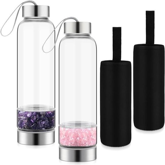 Meekoo Crystal Water Bottles with Amethyst & Rose Quartz
