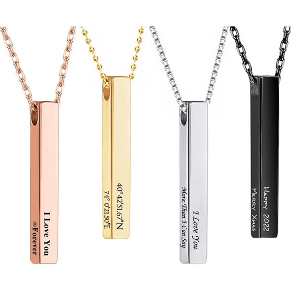 Personalized 4-Sided Vertical Bar Necklace for Couples