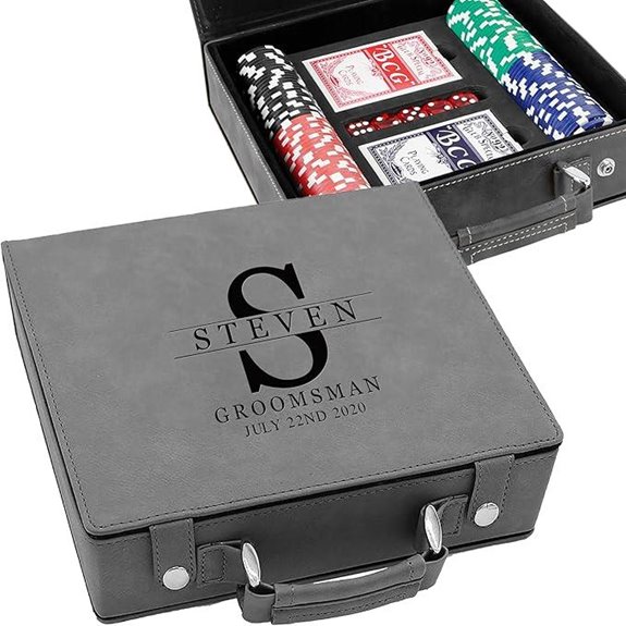 Personalized Leather Poker Set with Monogram Box