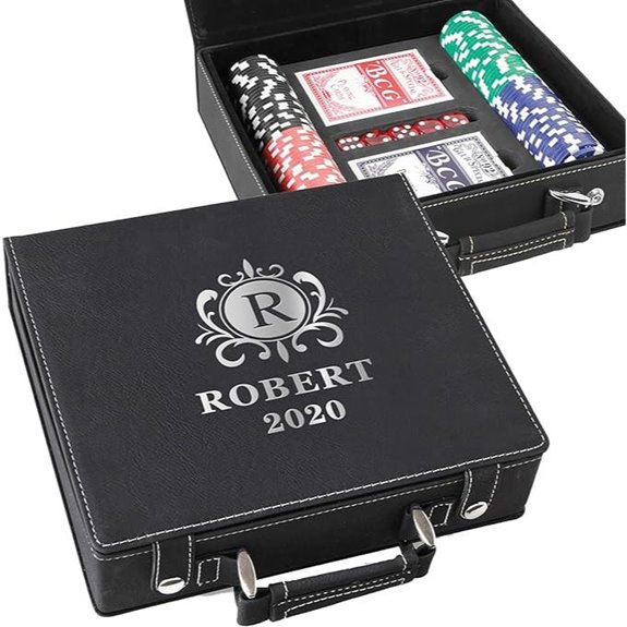 Personalized Leather Poker Set with Monogram Box