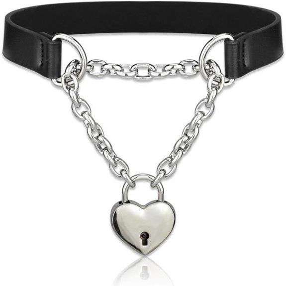 Goth Choker Necklace with Heart Padlock and Key