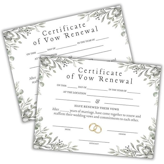 Vow Renewal Certificate with Greenery (6 Pack 8.5x11)