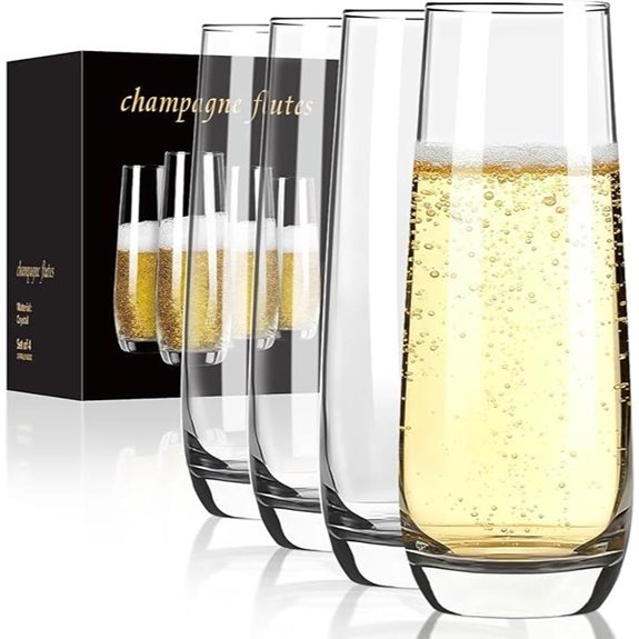 Stemless Champagne Flutes Set of 4 Hand Blown Crystal