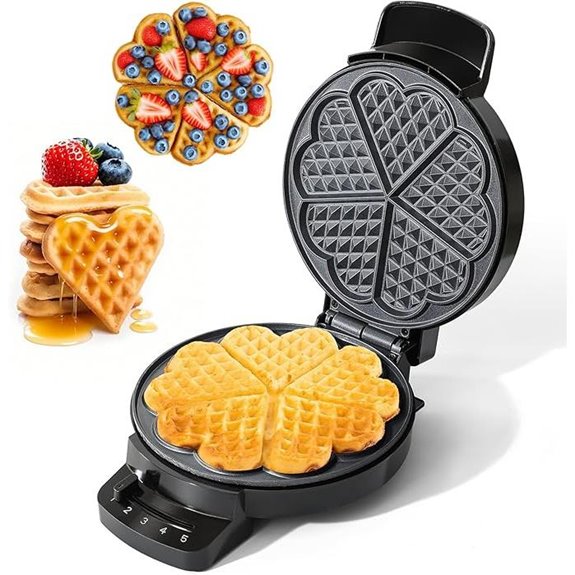 Heart Waffle Maker with Adjustable Browning Control