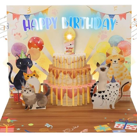 Funny Pop-Up Cat Birthday Card with Lights