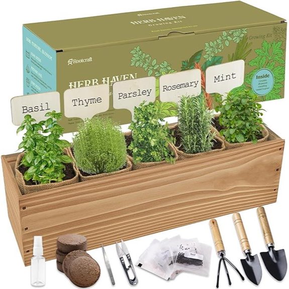 Indoor Herb Garden Kit with Wooden Planter Box