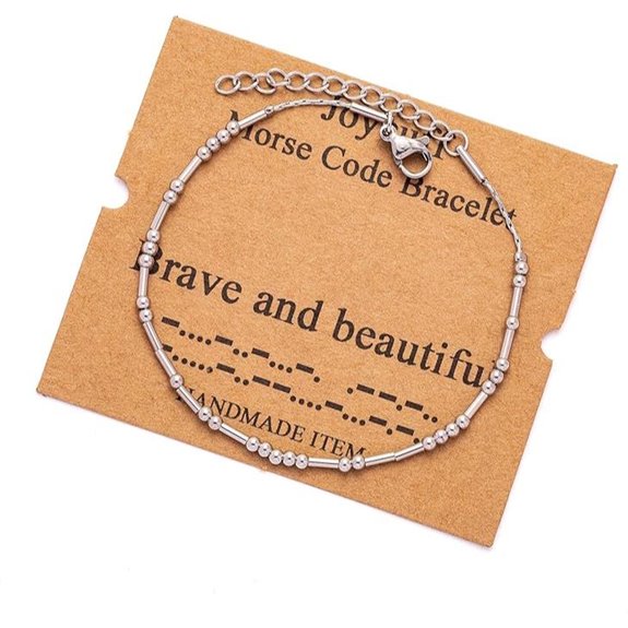 JoycuFF Morse Code Inspirational Silver Beads Bracelet