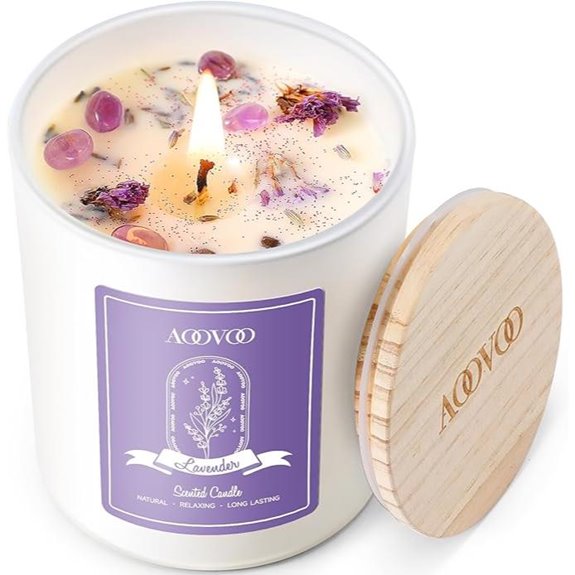 AOOVOO Lavender Scented Soy Candle with Crystals