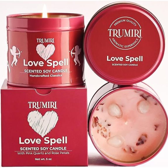 Love Spell Scented Candles with Crystals and Rose Petals