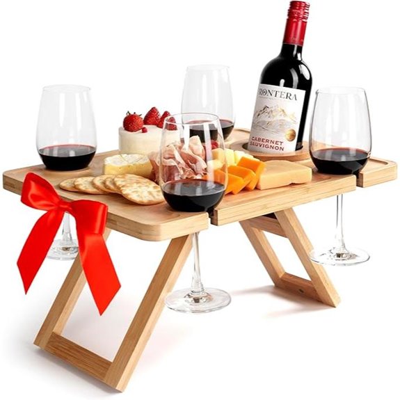 Outdoor Wine Picnic Table with Glass Holder & Tote