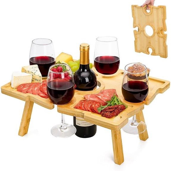 Coloch Portable Bamboo Picnic Table with Wine Glass Holder
