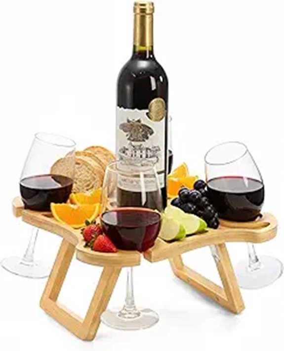 Kingrol Portable Bamboo Wine Picnic Table with Glass Holders