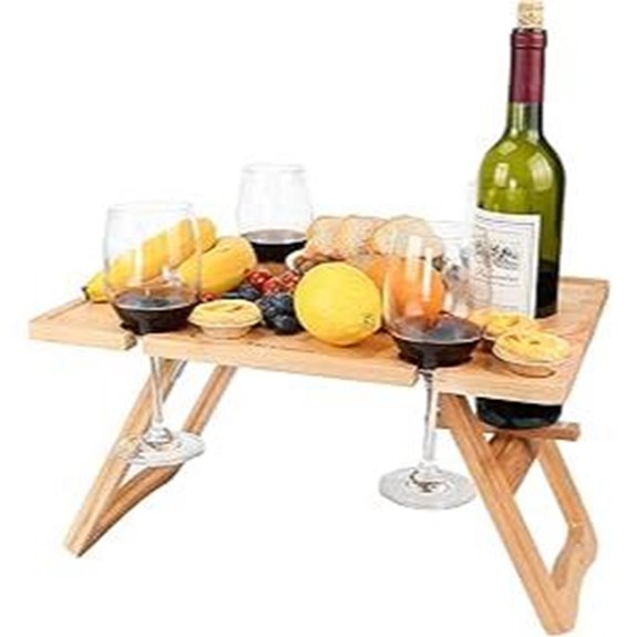 Tirrinia Portable Wine Picnic Table with Glass Holders