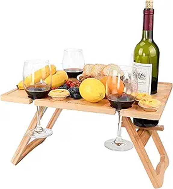 Tirrinia Portable Wine Picnic Table with Glass Holder