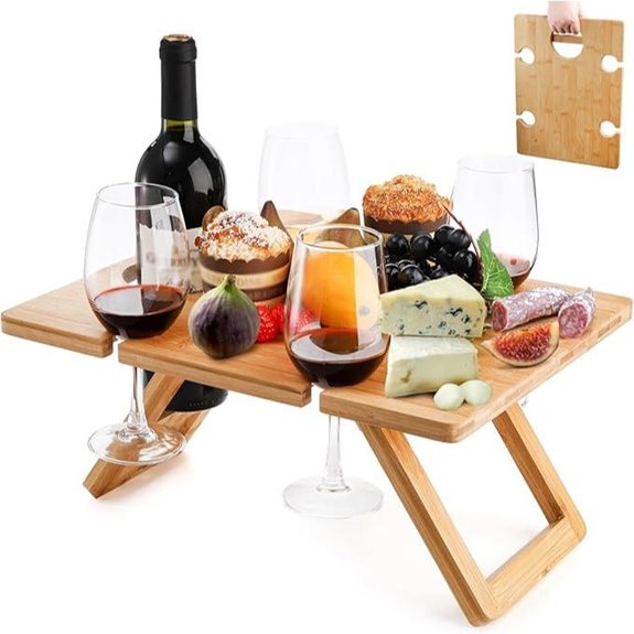 Youeon Portable Wine Picnic Table with Glass Holders