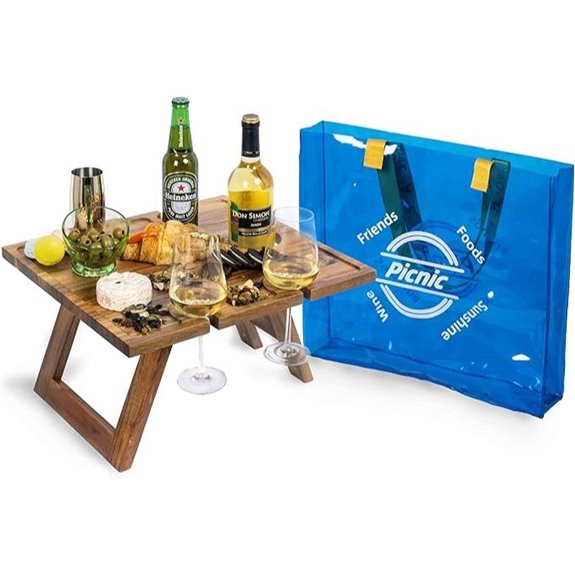 Portable Wine Picnic Table with Clear Tote Bag