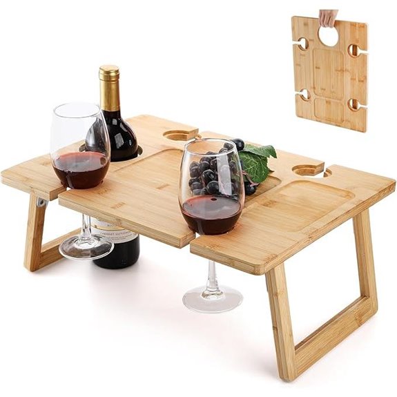 Peohud Portable Wooden Wine Picnic Table with Glass Holder
