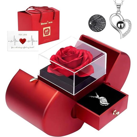 Preserved Rose with I Love You Necklace Gift