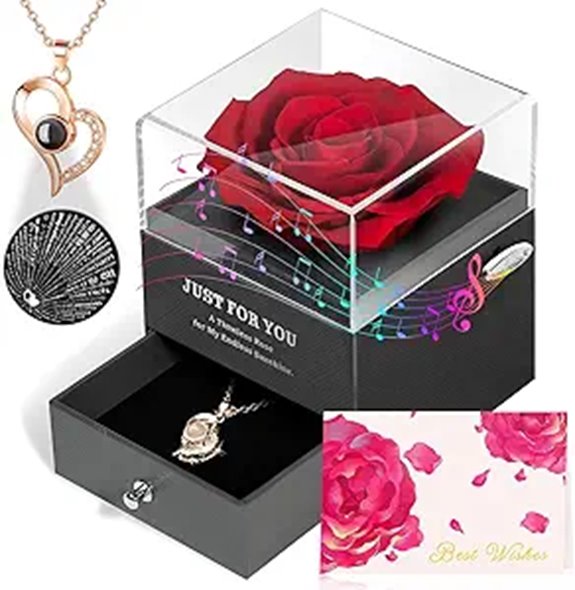 ADDWel Preserved Rose Gift Set with Necklace & Music Box