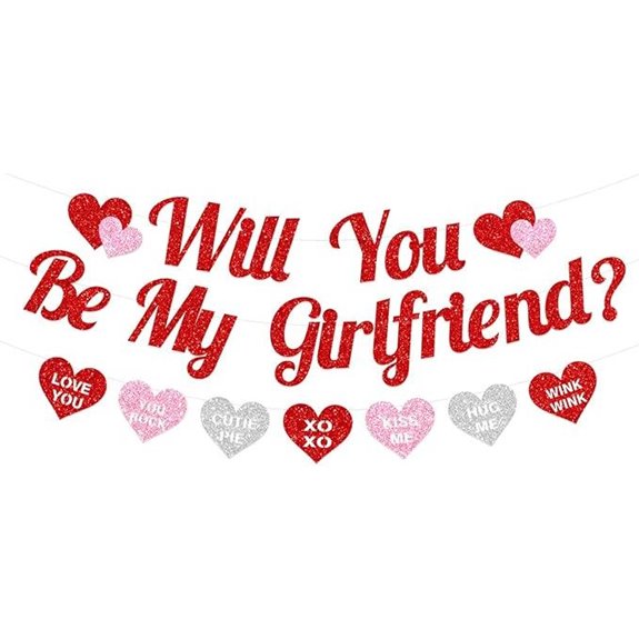 Red Glitter Proposal Banner with Heart Message