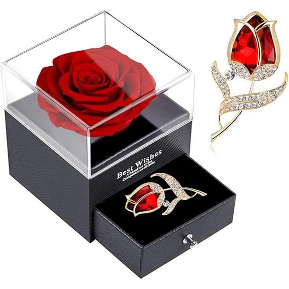 Enchanted Red Rose Gift Box with Ruby Brooch