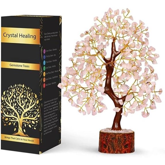 NARIBABU Rose Quartz Crystal Tree with Wooden Base