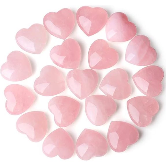 20 PCS Rose Quartz Heart Crystals Healing Gemstones Set