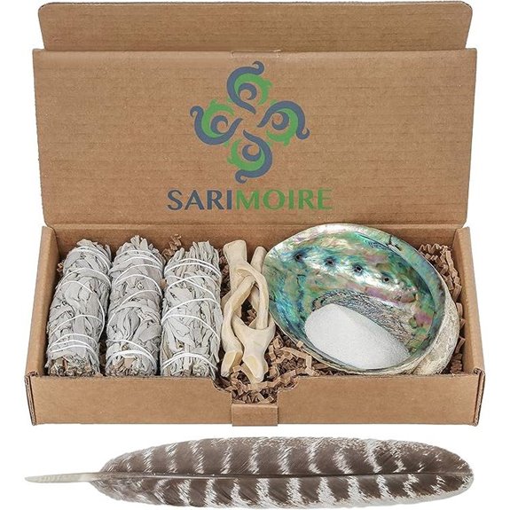 Sage Smudge Kit with Shell Stand Feathers