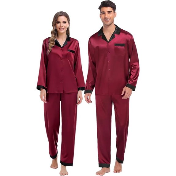 SWOMOG Satin Couples Pajama Set with Long Sleeves
