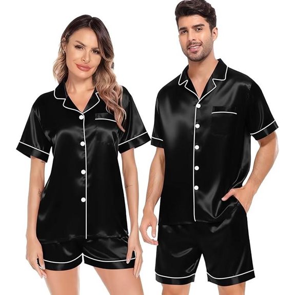 SWOMOG Satin Couple Pajamas Set Short Sleeve Sleepwear