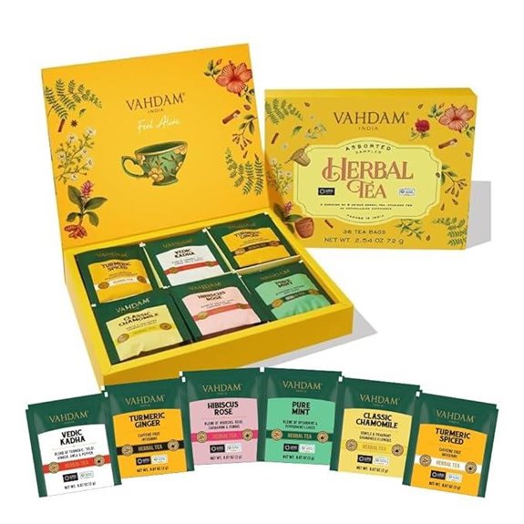 VAHDAM Herbal Tea Variety Pack (6 Flavors 36 Bags)