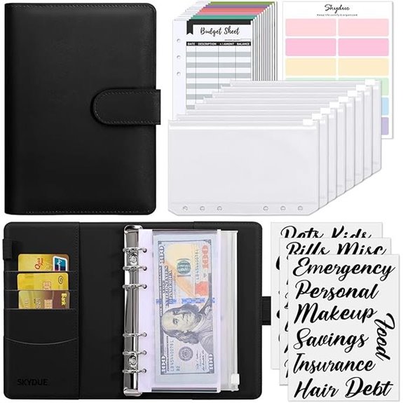 SKYDUE Budget Binder with Zipper Envelopes and Sheets