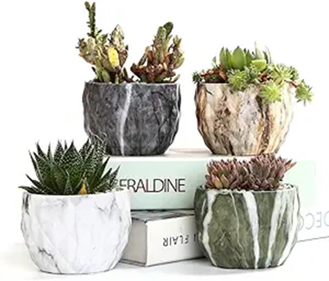 Sun-E Modern Marbling Ceramic Succulent Planter Set