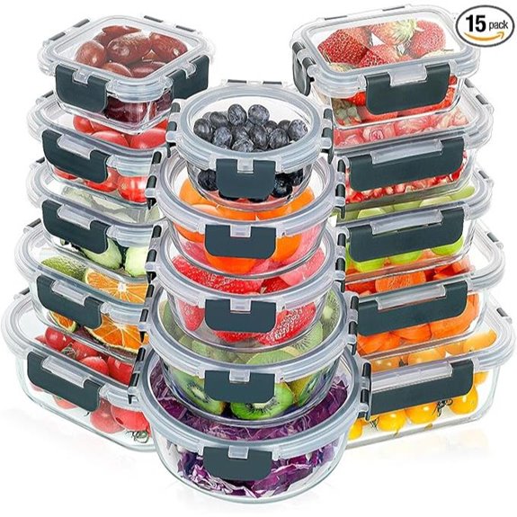 VERONES 30-Piece Glass Meal Prep Containers Set