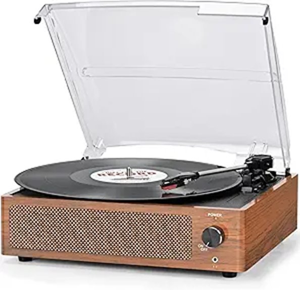 Vintage Vinyl Record Player with Speakers and Bluetooth