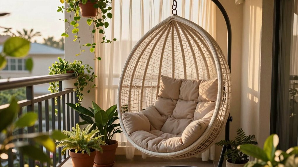balcony romance with egg chair